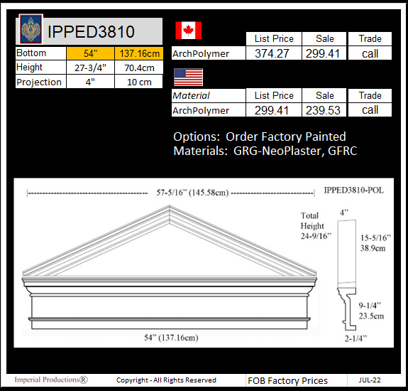 IPPED3810 Peaked Pediments 54" wide