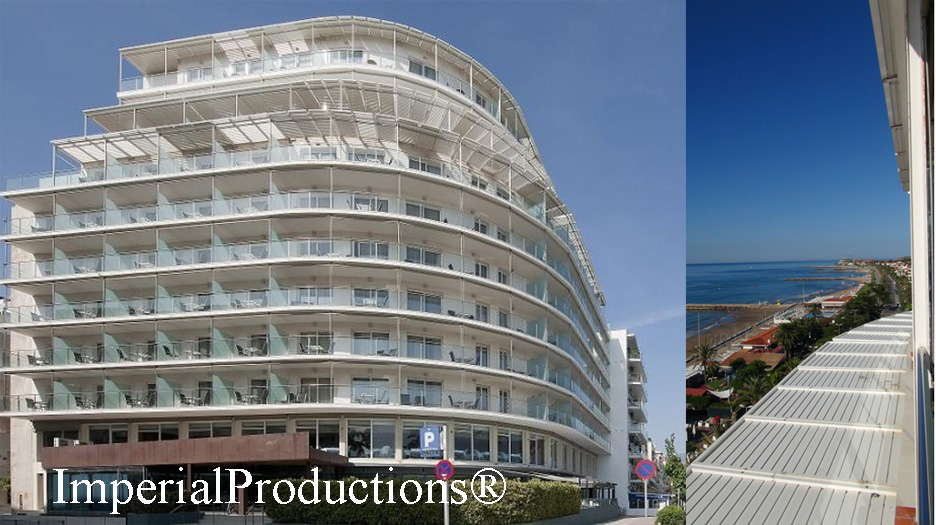 hotel with sun louvers on upper floors