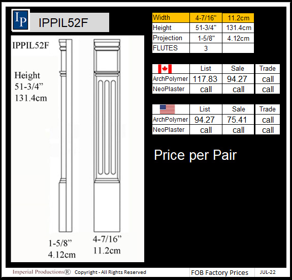 IPPIL52F 3 flutes pilaster