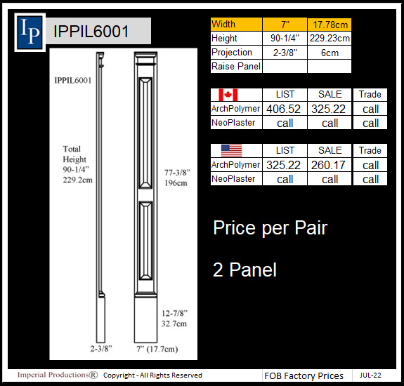 IPPIL6001 two panel pilaster