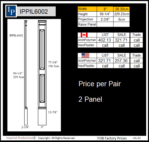 IPPIL6002 two panel pilasters