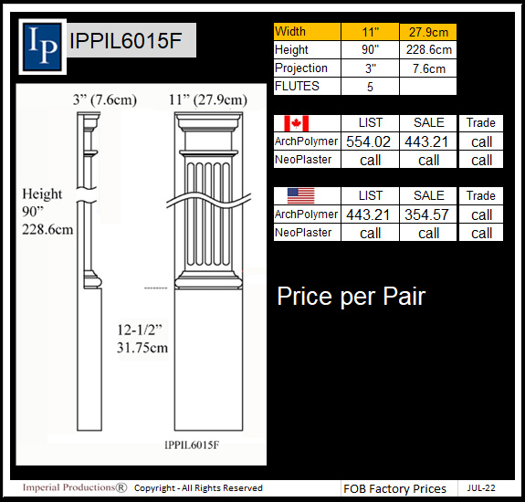 IPPIL6015F fluted pilasters