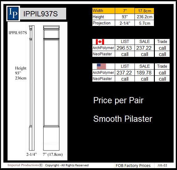 IPPIL937S smooth pilaster