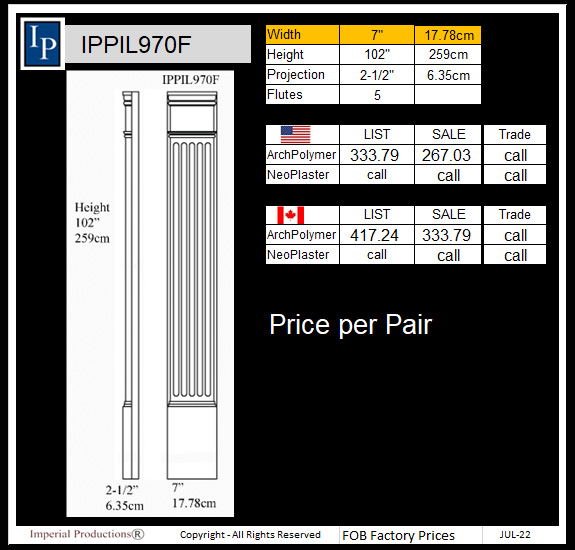 IPPIL970F fluted pilasters