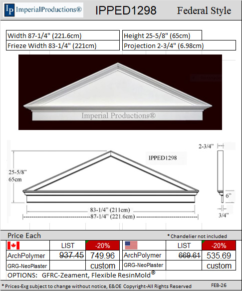 IPPED1298 Peaked Pediment 87-1/4" wide