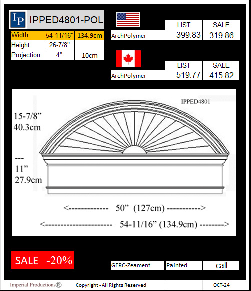 IPPED4801 sunburst pediment with frieze