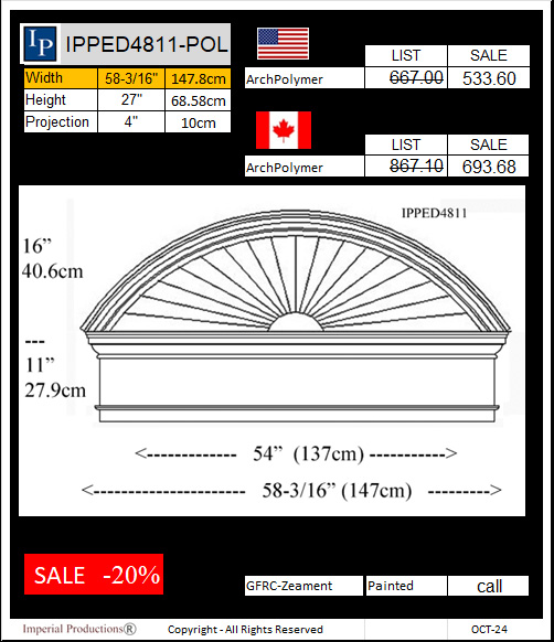 IPPED4811 Sunburst Pediment with frieze board