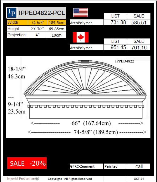 IPPED4822 sunburst pediment with frieze