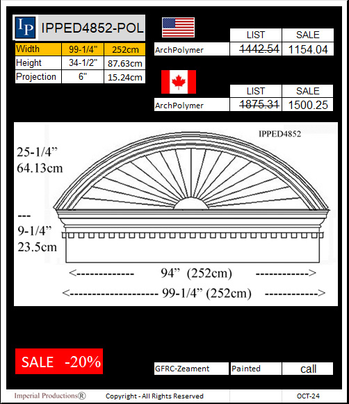 IPPED4852 sunburst pediment with dentil 