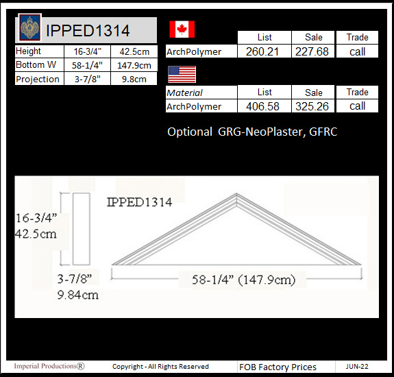 drawing and prices for IPPED1314 triangle pediment