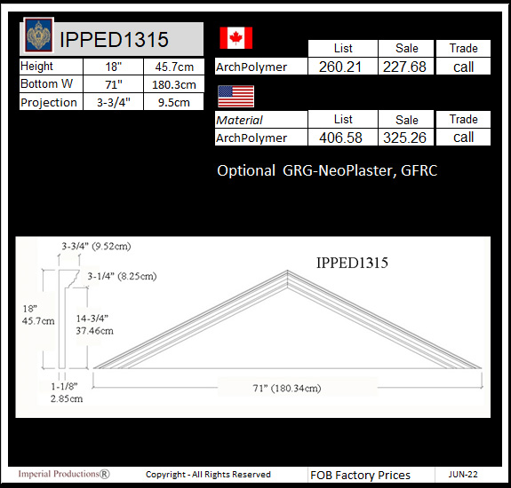 drawing and prices for IPPED1315 triangle pediment