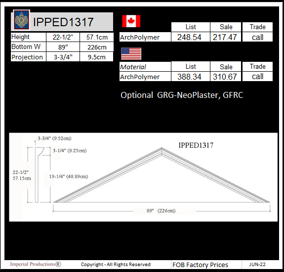 drawing and prices for IPPED1317 triangle pediment