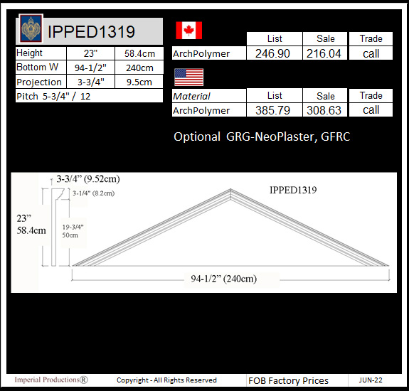 drawing and prices for IPPED1319 triangle pediment