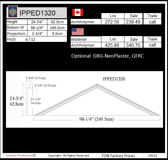 drawing and prices for IPPED1320 triangle pediment