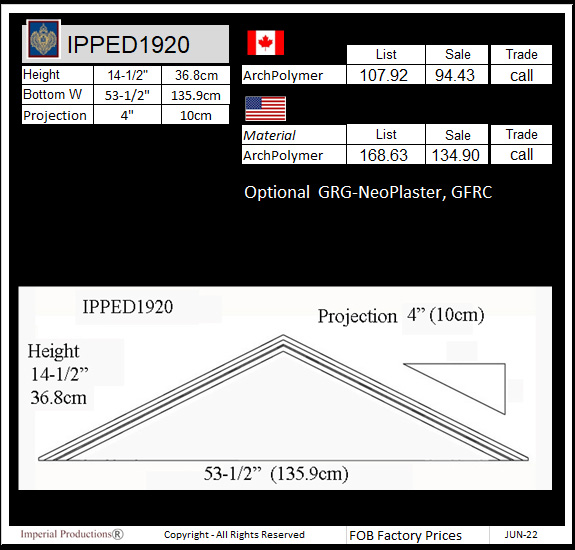 IPPED1920 peaked pediment for doors and windows