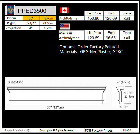IPPED3500 square pediment 50" wide