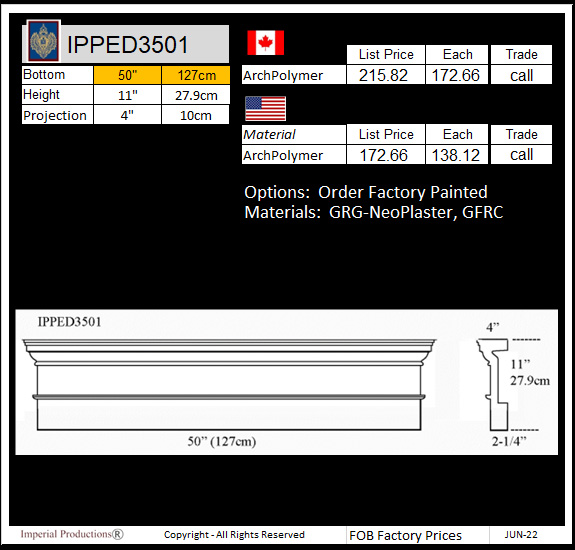 IPPED3501 square pediment 50"
