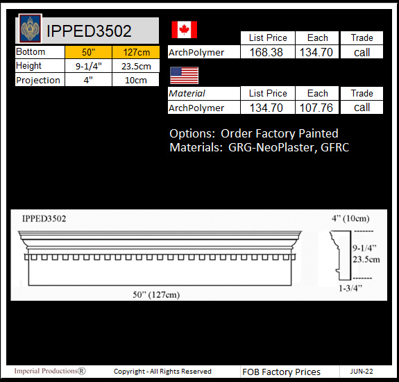 IPPED3502 square pediment 50"