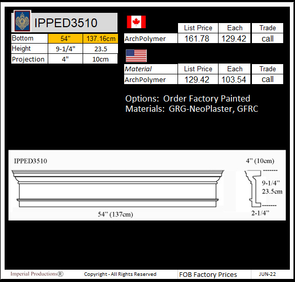 IPPED3510 square pediment 54"