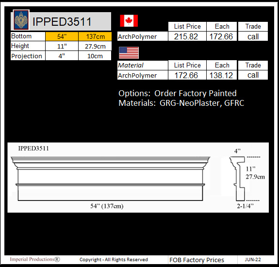 IPPED3511 square pediment 54"