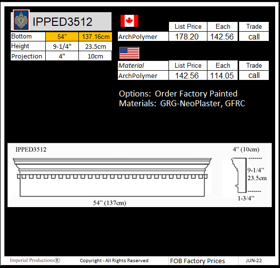IPPED3512 square pediment 54"