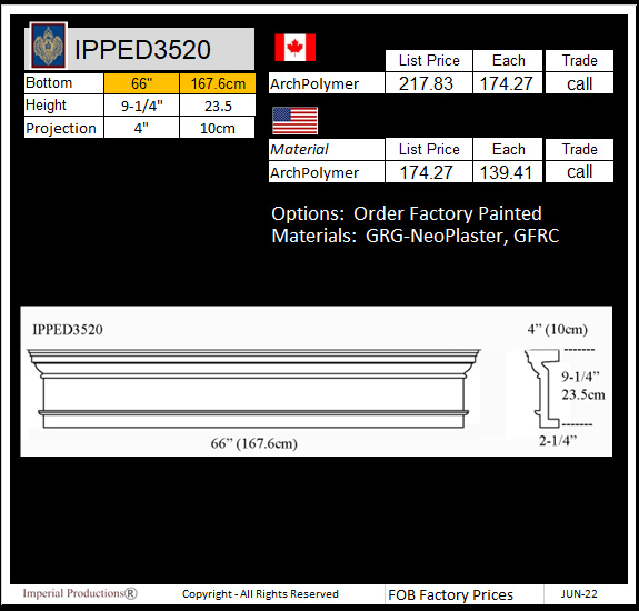 IPPED3520 square pediment 66" wide