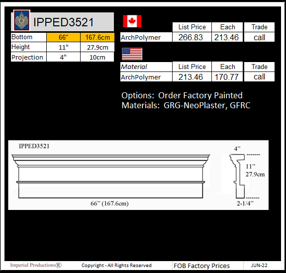 IPPED3521 square pediment 66" wide