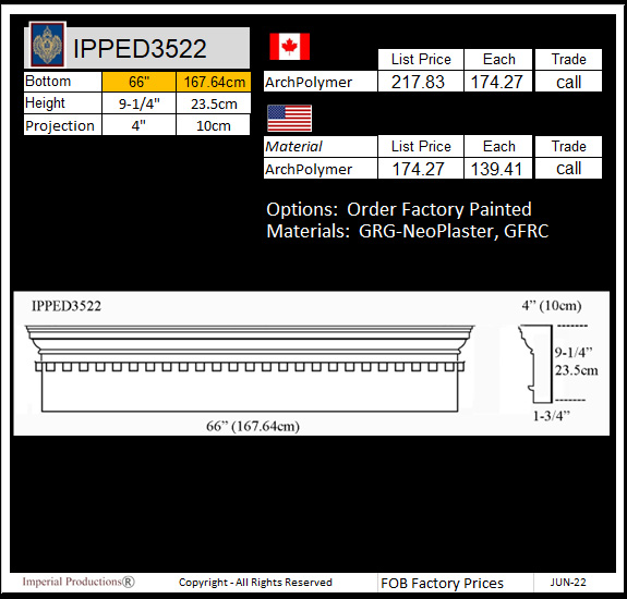 IPPED3522 square pediment 66" wide