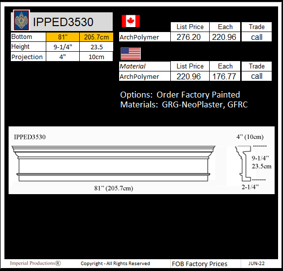 IPPED3530 square pediment 81" wide