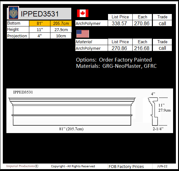 IPPED3531 square pediment 81" wide