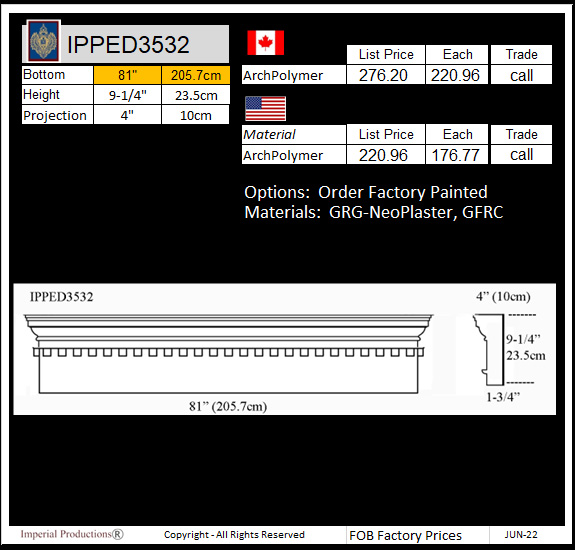 IPPED3532 Square Pediment 81" wide