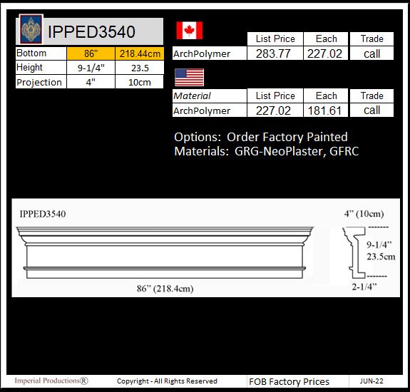 IPPED3540 square pediment 86" wide