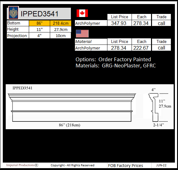 IPPED3541 square pediment 86" wide