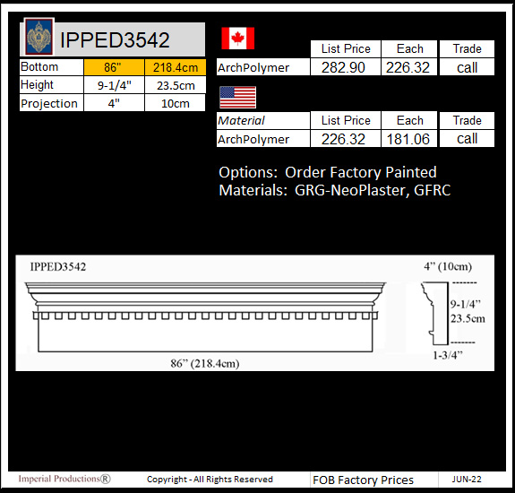 IPPED3542 square pediment 86" 