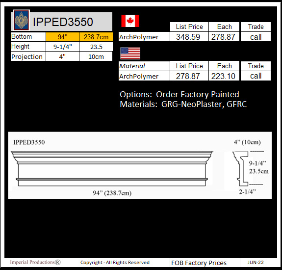 IPPED3550 square pediment 94" wide