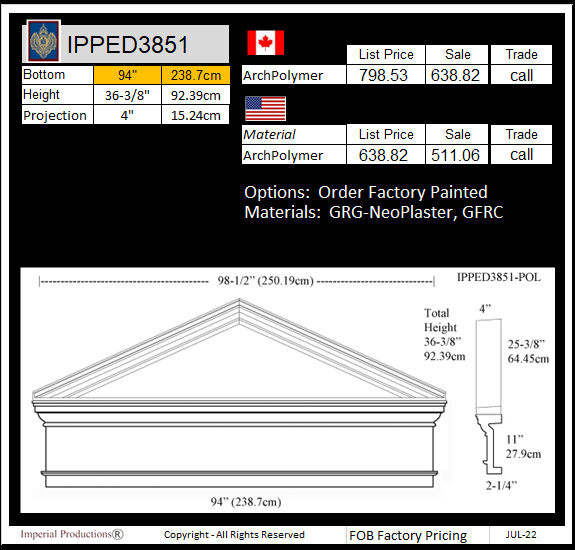 IPPED3851 Peaked pediment 94" bottom 