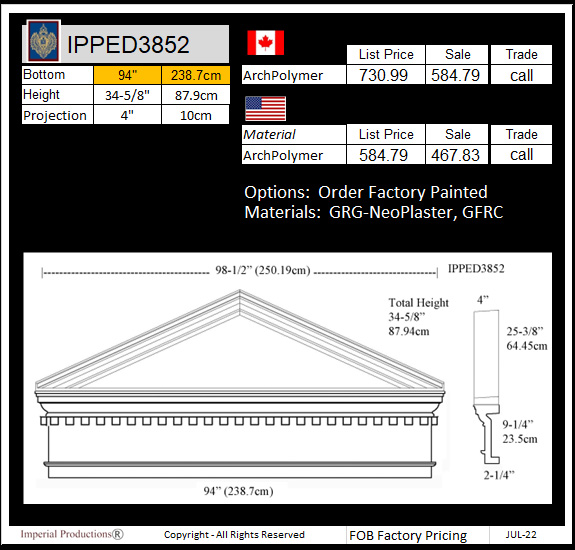 IPPED3852 peaked pediment 94" at bottom