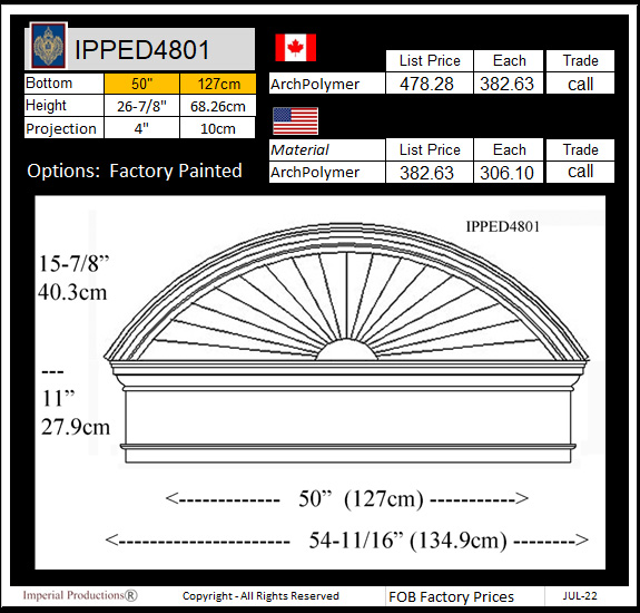 IPPED4801 sunburst pediment with frieze