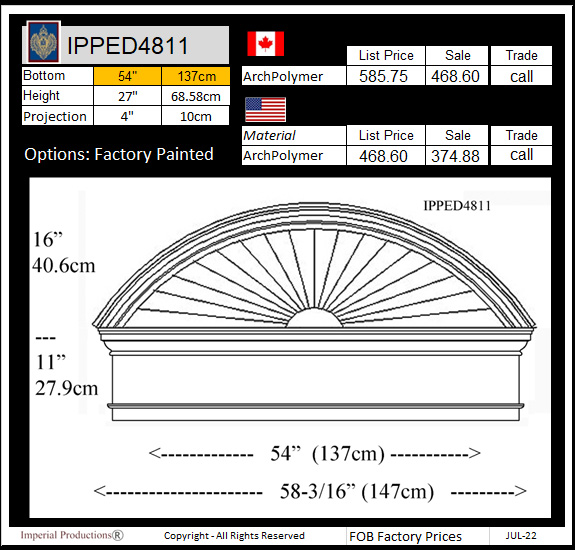 IPPED4811 Sunburst Pediment with frieze board