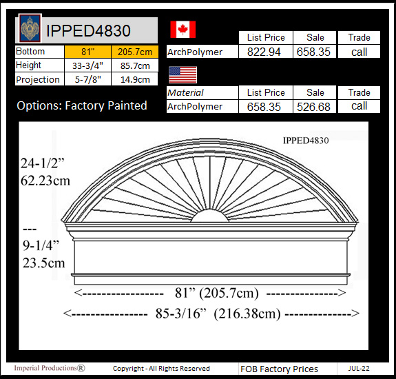 IPPED4830 sunburst pediment with frieze board