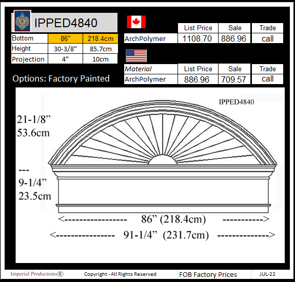 IPPED4840 sunburst pediment with frieze board