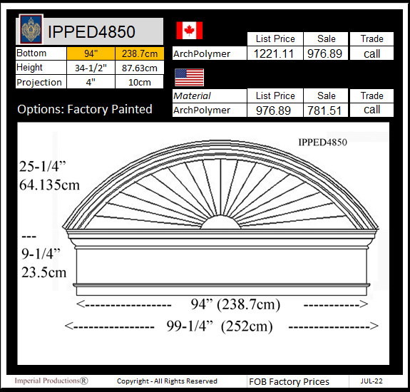 IPPED4850 sunburst pediment with frieze board