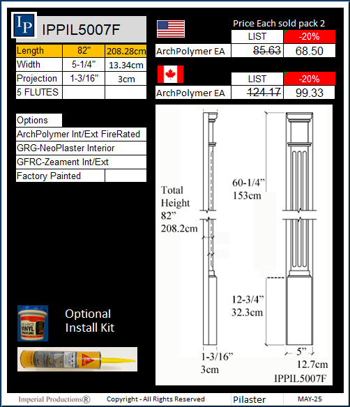 IPPIL5007F Fluted Pilaster on back board