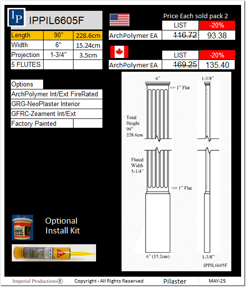 IPPIL6605F Fluted Pilasters