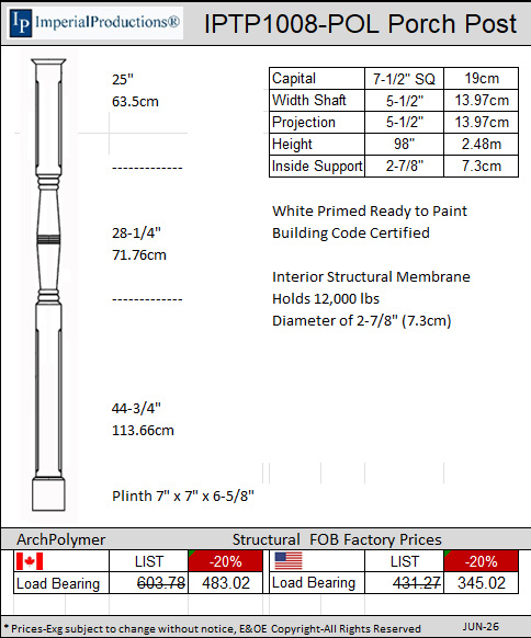 IPTP1008-POL Porch Post