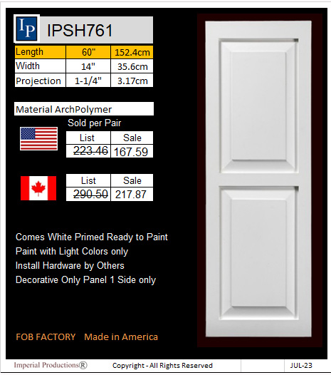 price card IPSH761 two panel decorative shutter