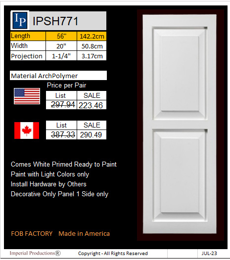 IPSH771 two panel shutter